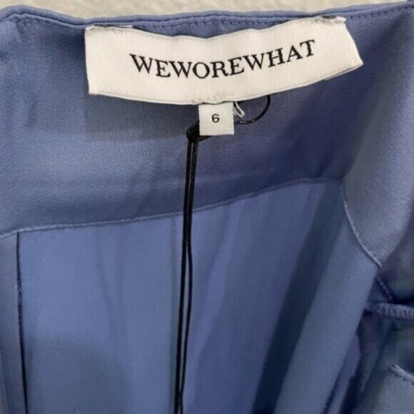 New WeWoreWhat Satin Feminine Midi Slip Dress Slit Romantic Contemporary Blue - Picture 4 of 11